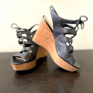 Lace Up Black wedge sandal by Franco Sarto